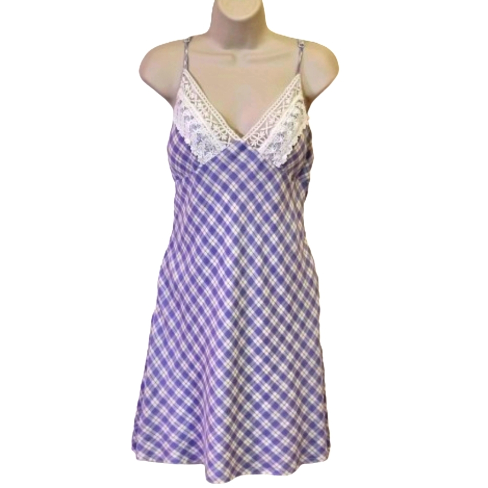 Listicle Lavender Multi-Color Plaid & Crochet Lace Mini Dress,Medium,NWT